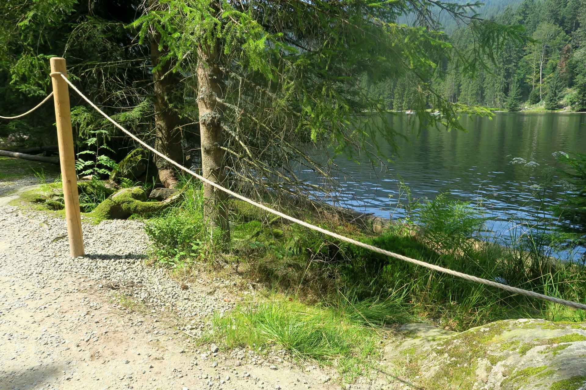 Ein Sicherheitsseil schützt am Seeufer